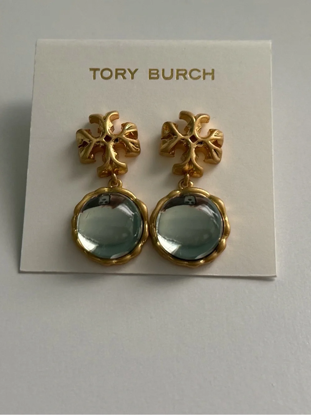 Tory Burch Roxanne Light Green Glass Drop Earrings
